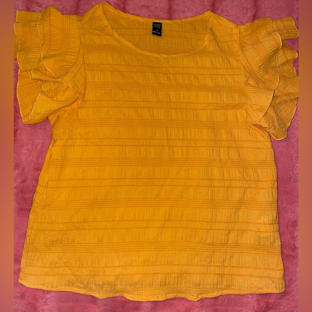 Emery Rose Yellow Ruffle Sleeve Top